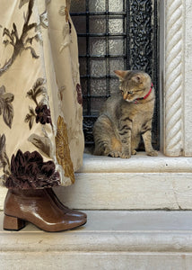 TAUPE PATENT BOOTS