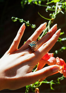 BIRD AND AQUA-BOHEMIAN STONE RING