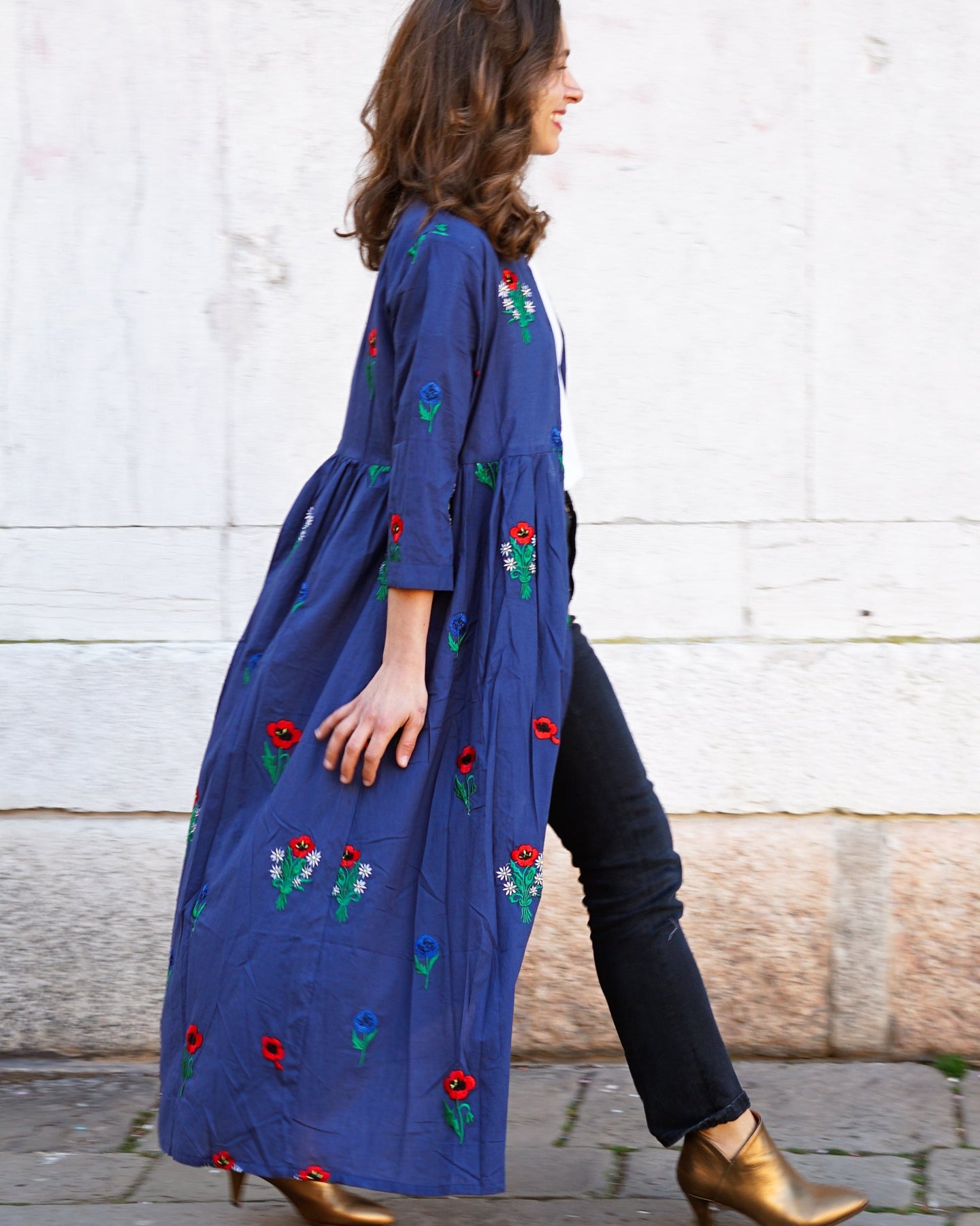 BLUE COREANA COTTON DRESS EMBROIDERY