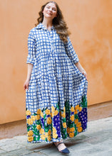 Load image into Gallery viewer, BLUE CHEKED COTTON  DRESS EMBROIDERY
