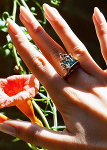 BIRD AND AQUA-BOHEMIAN STONE RING