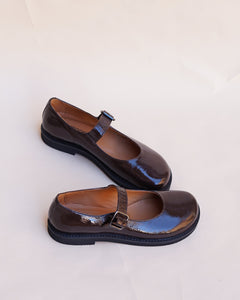 BROWN PATENT MARY JANES