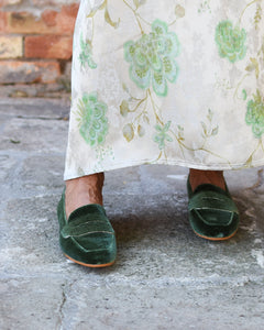 GREEN VELOUR LOAFERS