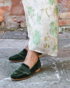 GREEN VELOUR LOAFERS