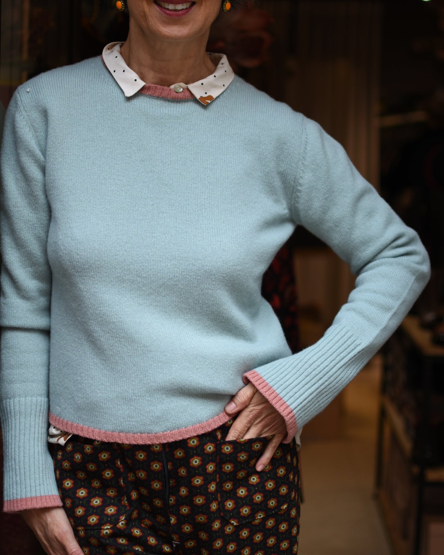 PREPPY SWEATER - AQUA/pink