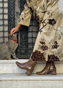 TAUPE PATENT BOOTS