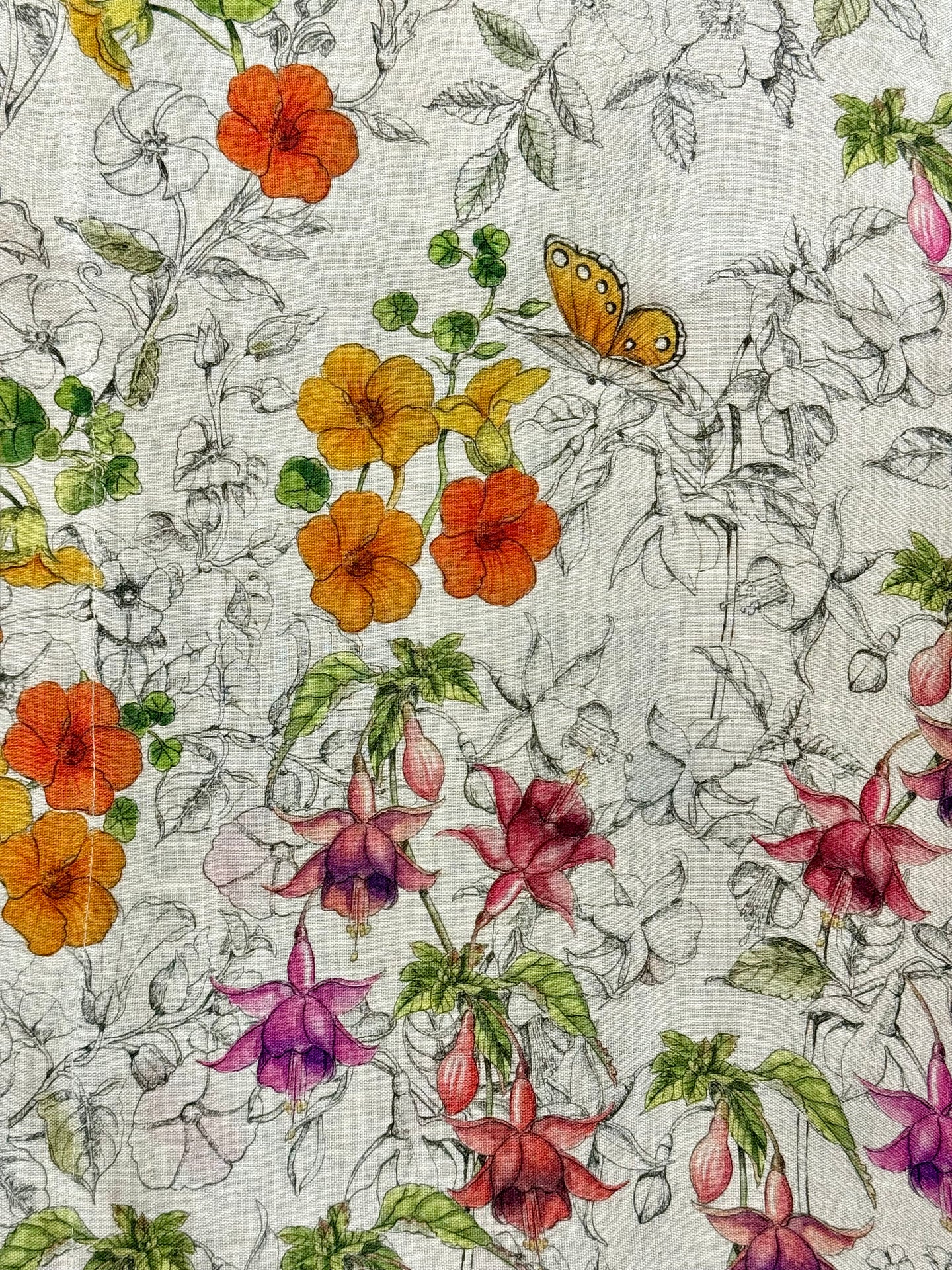 FLOWERS & BUTTERFLIES Linen Mezzero 180X280 cm