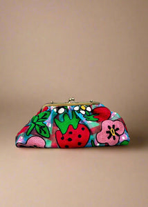 EMBROIDERED strawberry pochette with strap